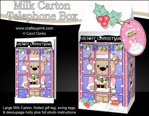 3D Christmas Phone Box Milk Carton Treat Box - Livvy Bear
