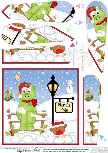 Christmas Dinosaur is at the North Pole Fan Pyramage Topper