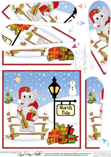 Christmas Elephant is at the North Pole Fan Pyramage Topper