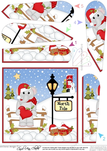 Christmas Elephant is at the North Pole Fan Pyramage Topper