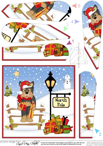 Christmas Yorkie Dog is at the North Pole Fan Pyramage Topper