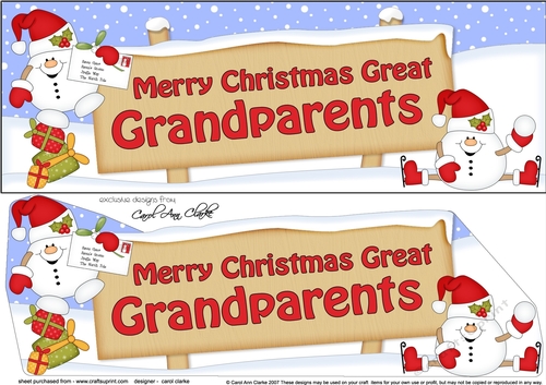 Large DL Merry Christmas GREAT GRANDPARENTS with Snowball Sam 3D decoupage