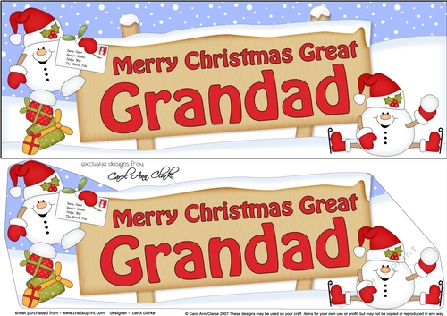 Large DL Merry Christmas GREAT GRANDAD with Snowball Sam 3D decoupage