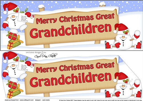 Large DL Merry Christmas GREAT GRANDCHILDREN with Snowball Sam 3D decoupage