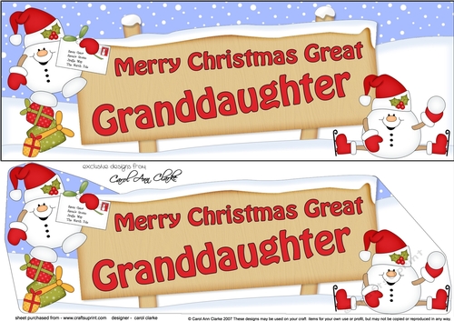 Large DL Merry Christmas GREAT GRANDDAUGHTER with Snowball Sam 3D decoupage
