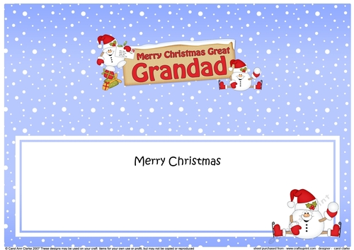 Large DL Merry Christmas GREAT GRANDAD Snowball Sam insert