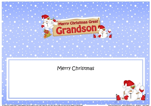 Large DL Merry Christmas GREAT GRANDSON Snowball Sam insert