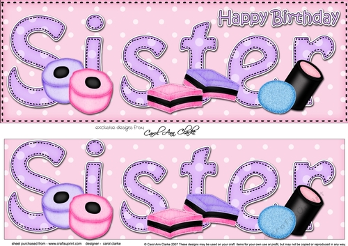 Large DL Happy Birthday SISTER 3D decoupage