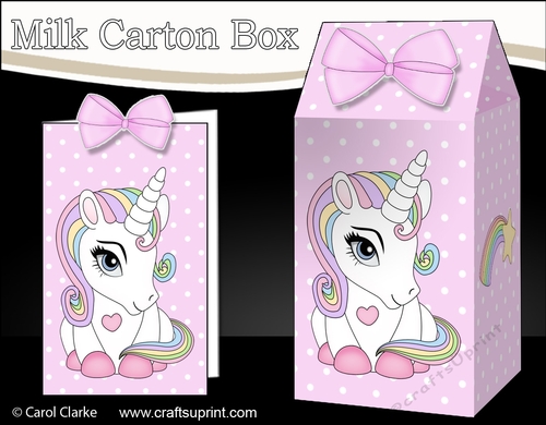 3D Milk Carton Treat Box - Cute Little Unicorn Rainbow 