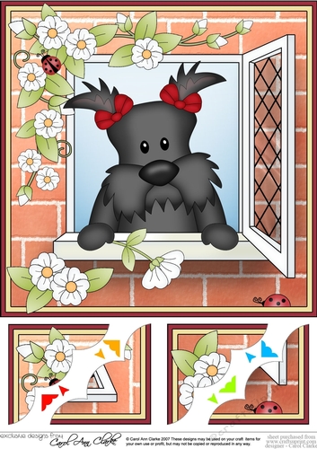 8 x 8 Scalloped Corner Topper - Through the Window - Scottie Dog