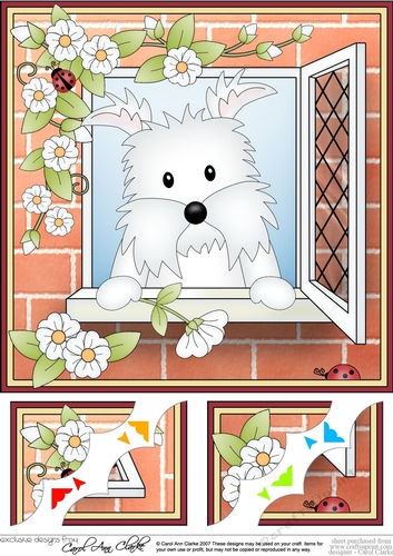 8 x 8 Scalloped Corner Topper - Through the Window - Westie Dog