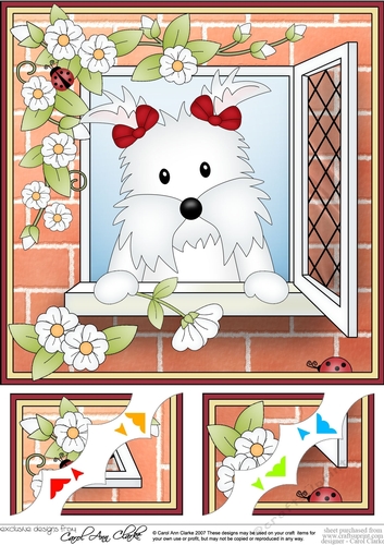 8 x 8 Scalloped Corner Topper - Through the Window - Westie Dog