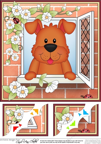 8 x 8 Scalloped Corner Topper - Through the Window - Rusty Dog