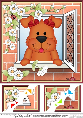 8 x 8 Scalloped Corner Topper - Through the Window - Rusty Dog