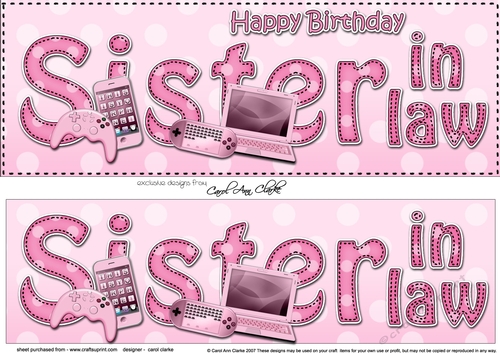 Large DL Happy Birthday SISTER IN LAW 3D decoupage