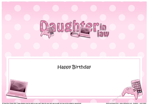 Large DL Happy Birthday DAUGHTER IN LAW insert