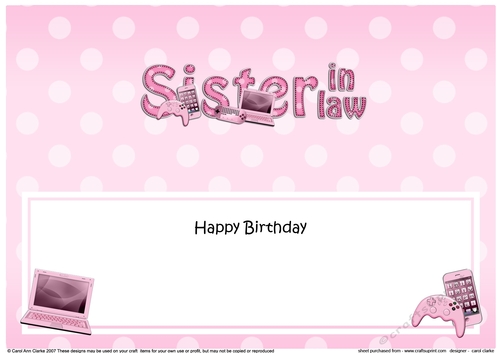 Large DL Happy Birthday SISTER IN LAW insert