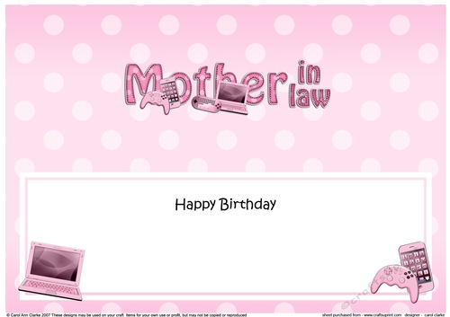 Large DL Happy Birthday MOTHER IN LAW insert
