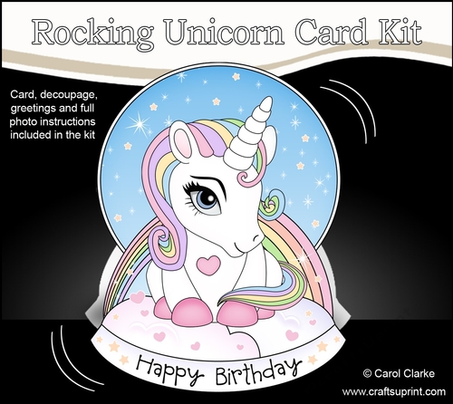 3D Shaped Rocking Card Mini Kit - Cute Little Unicorn Rainbow