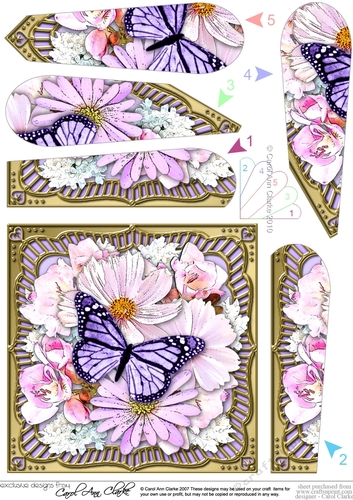 Flowers & Butterfly in a Gold Frame Fan Pyramage Topper