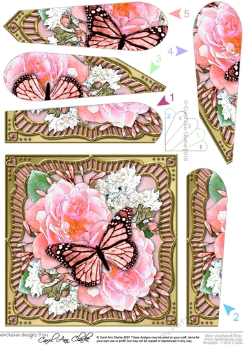 Flowers & Butterfly in a Gold Frame Fan Pyramage Topper