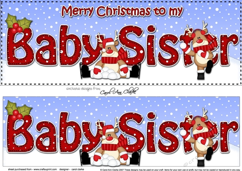 Large DL Merry Christmas TO MY BABY SISTER 3D decoupage 