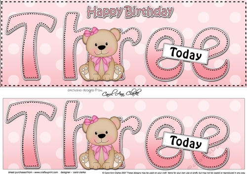 Large DL Happy Birthday THREE TODAY 3D decoupage