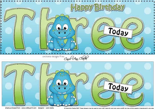 Large DL Happy Birthday THREE TODAY 3D decoupage
