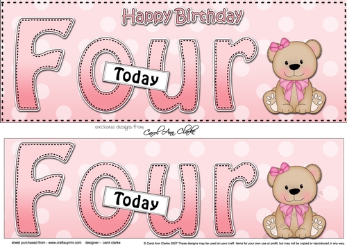 Large DL Happy Birthday FOUR TODAY 3D decoupage