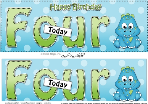 Large DL Happy Birthday FOUR TODAY 3D decoupage
