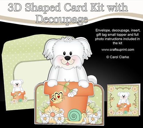 3D Shaped Card  Kit - Flowerpot Friends - Little Bichon Frise Dog Maxie