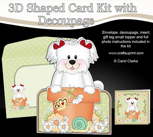 3D Shaped Card  Kit - Flowerpot Friends - Little Bichon Frise Dog ZuZu
