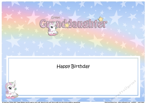 Large DL Happy Birthday GREAT GRANDDAUGHTER insert