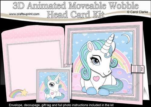 3D Animated Moveable Wobble Head Card - Cute Little Unicorn Blueberry