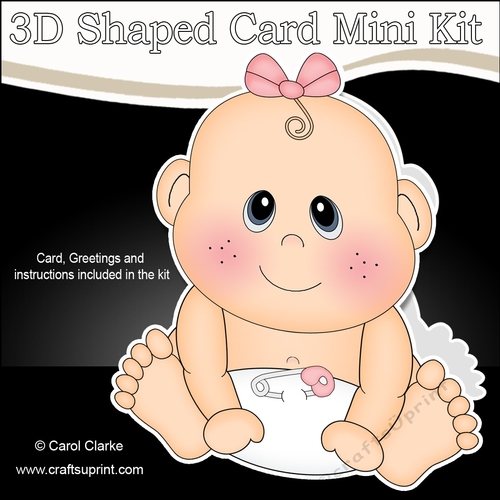 3D Shaped Card  Kit - Cute Little Baby Girl Bea