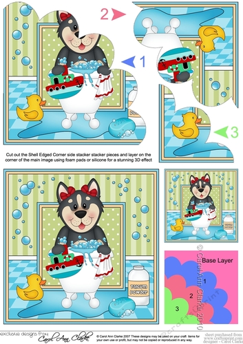 Shell Edged Corner Side Stacker - Bathtub Buddies - Little Husky Dog