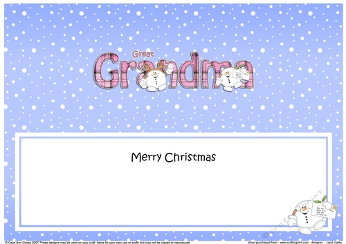 Large DL Merry Christmas GREAT GRANDMA insert