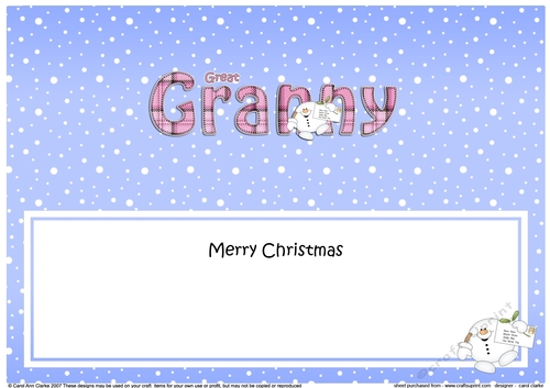 Large DL Merry Christmas GREAT GRANNY insert