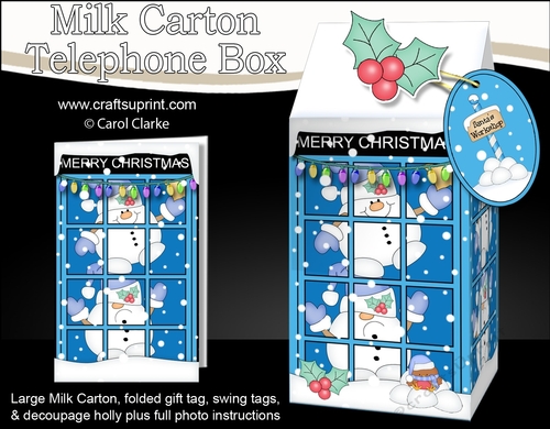 3D Christmas Phone Box Milk Carton Treat Box - Snowball Sam