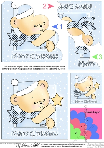 Cute Hunney Bear Robert has a Christmas Star - Shell Edged Corner Side Stacker