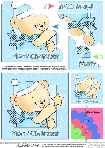 Cute Hunney Bear Robert has a Christmas Star - Shell Edged Corner Side Stacker