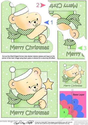 Cute Hunney Bear Robert has a Christmas Star - Shell Edged Corner Side Stacker