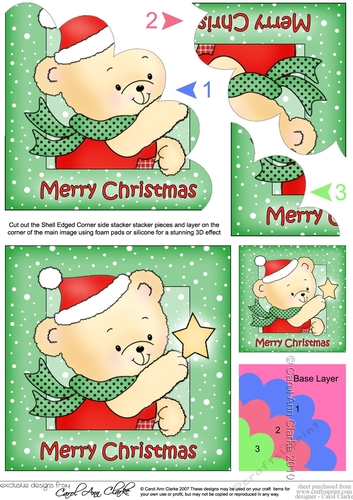 Cute Hunney Bear Robert has a Christmas Star - Shell Edged Corner Side Stacker
