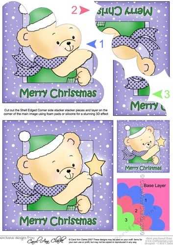 Cute Hunney Bear Robert has a Christmas Star - Shell Edged Corner Side Stacker