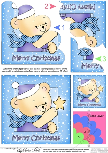 Cute Hunney Bear Robert has a Christmas Star - Shell Edged Corner Side Stacker