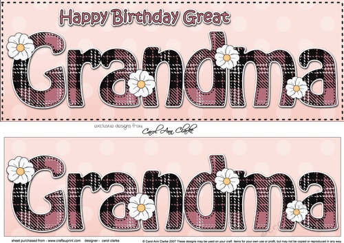 Large DL Happy Birthday GREAT GRANDMA 3D decoupage