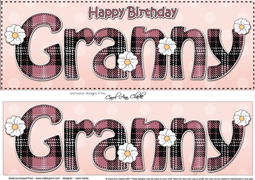 Large DL Happy Birthday GRANNY 3D decoupage
