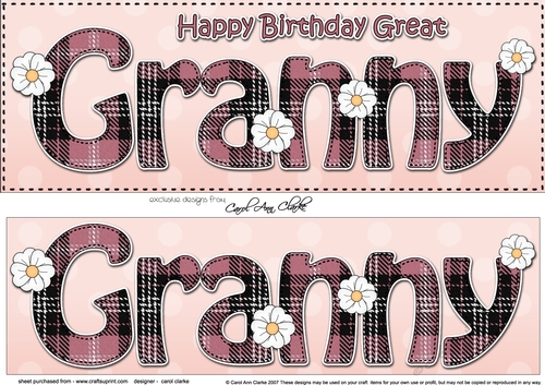 Large DL Happy Birthday GREAT GRANNY 3D decoupage