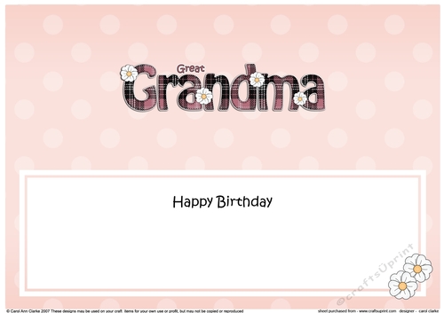 Large DL Happy Birthday GREAT GRANDMA insert