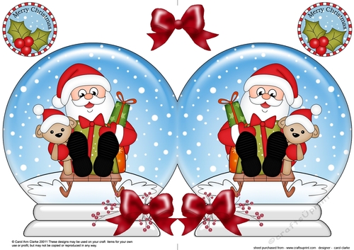 Christmas Snow Globe Shaped Card -  Sledging Santa